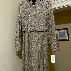 Camille foil long gown taupe and silver